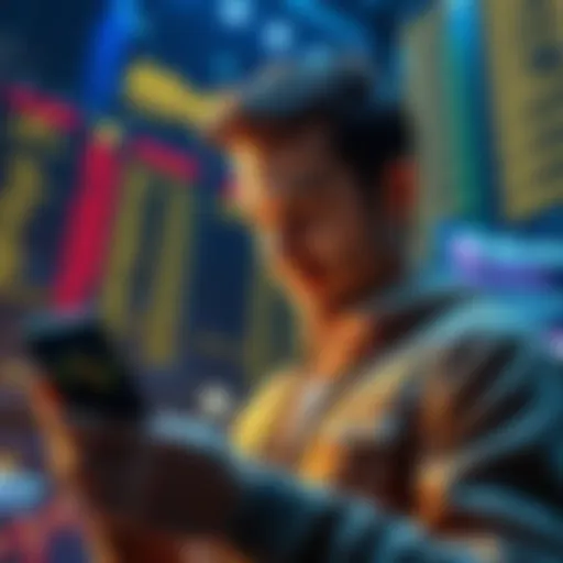 A person looking at Bitcoin prices on a smartphone, focused and excited about investing in cryptocurrency.