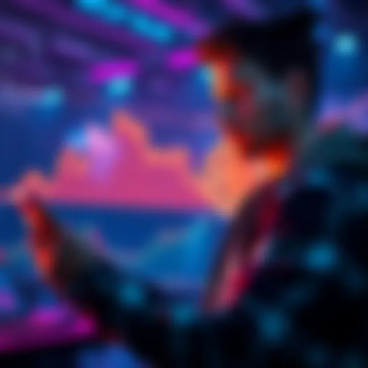 A bitcoin enthusiast studying a chart showing Kaspa's potential growth compared to Bitcoin.