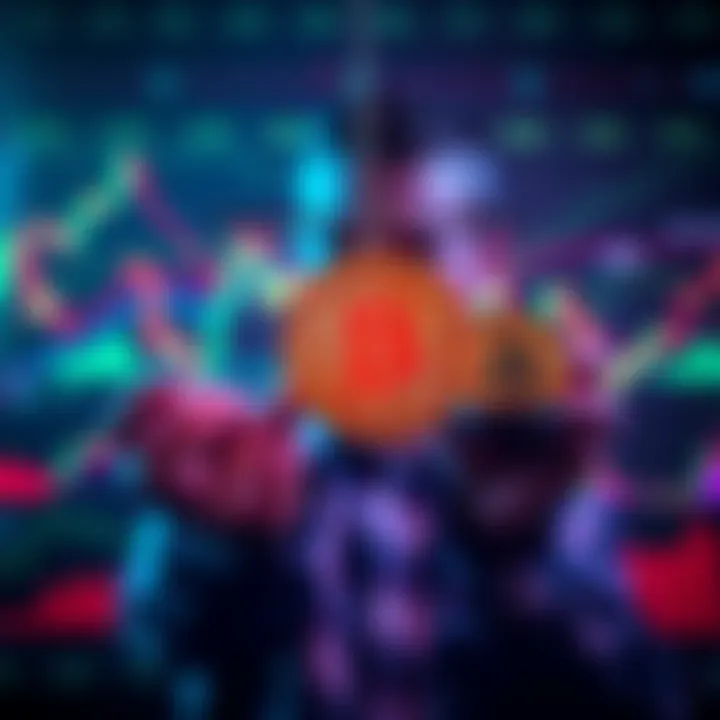 A person weighing options between Bitcoin ETFs and buying Bitcoin directly, with graphs and charts in the background showing market trends.