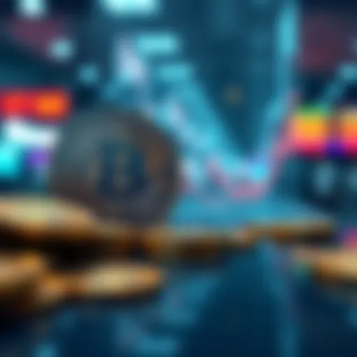 A graphic representation showing falling Bitcoin exchange balances with a visual of Bitcoin coins and a downward trend line.