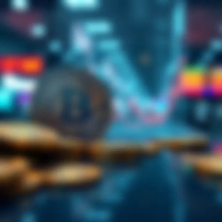 A graphic representation showing falling Bitcoin exchange balances with a visual of Bitcoin coins and a downward trend line.