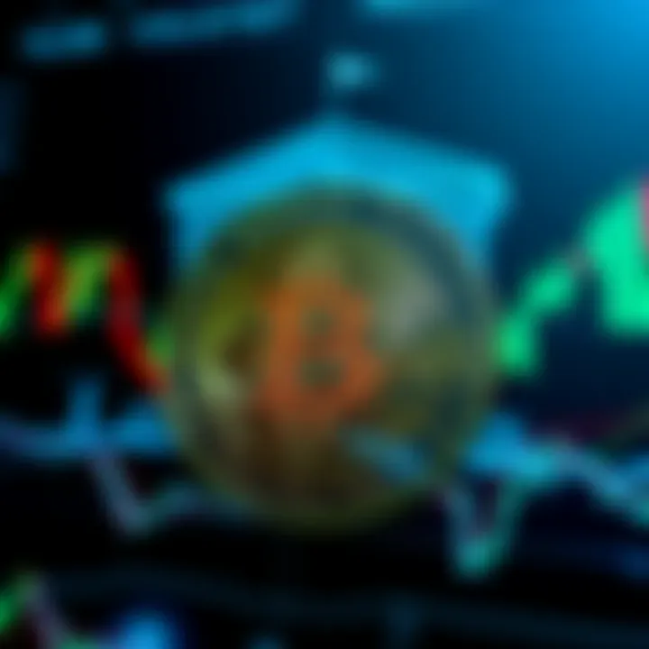 A graphic showing Bitcoin symbol intertwined with the Federal Reserve emblem, symbolizing their relationship and influence on each other, with price charts in the background indicating volatility.