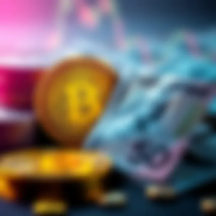 A visual representation of Bitcoin alongside traditional fiat currency, showcasing their relationship and market trends.