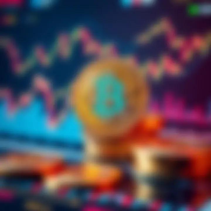 A stack of Bitcoin coins next to financial charts and graphs, symbolizing its role in today's finance.