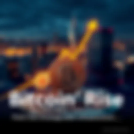 A visual representation of Bitcoin as a stable investment, showing a rising graph with digital coins and a city skyline in the background.