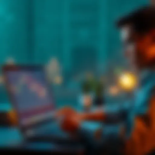 A person looking at a Bitcoin chart on a laptop, symbolizing the connection between cryptocurrency and financial stability.