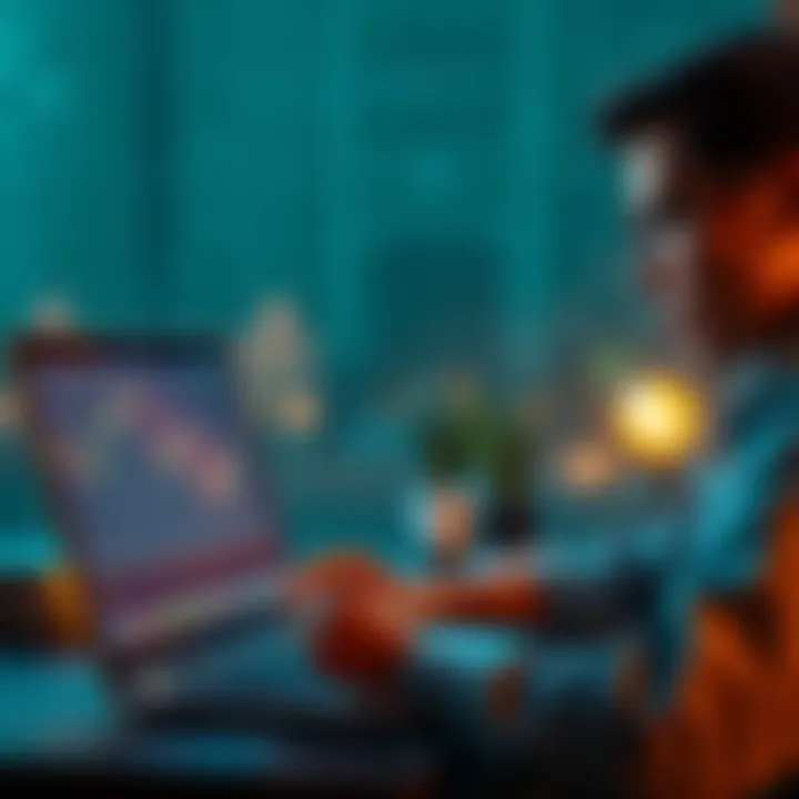 A person looking at a Bitcoin chart on a laptop, symbolizing the connection between cryptocurrency and financial stability.