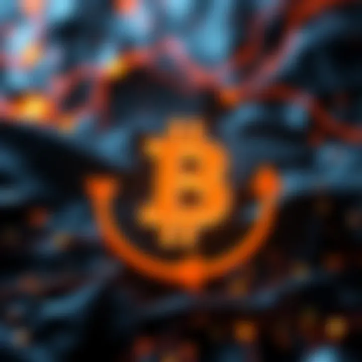Bitcoin logo with arrows indicating a soft fork, representing changes in Bitcoin Core and Bitcoin Knots