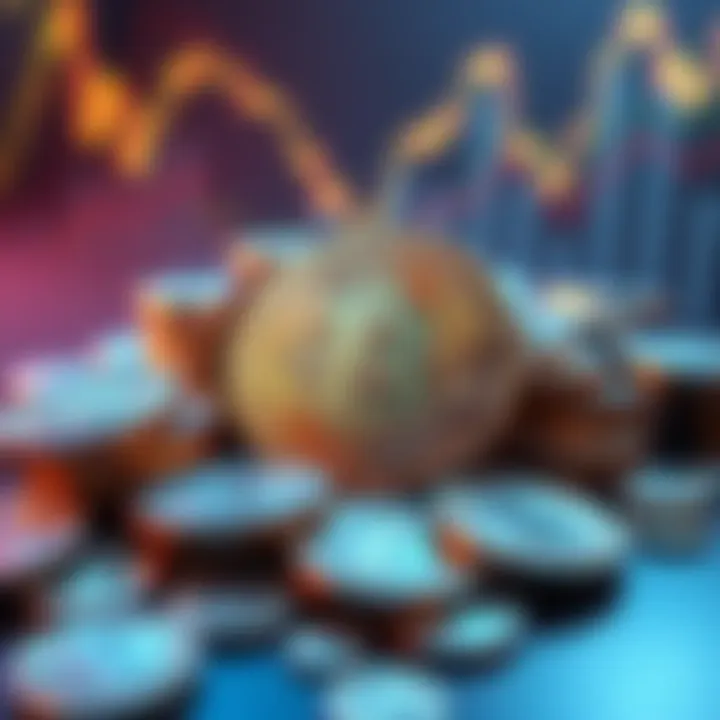 A pile of Bitcoin coins showing signs of aging and wear, symbolizing lost wallets and increasing rarity, with a soft focus background of faded graphs depicting Bitcoin's value over time.