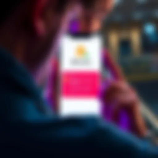 A frustrated user looking at a phone showing a Fold App error message about redeeming a Bitcoin gift card.