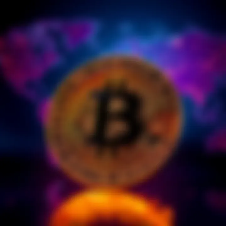 The Bitcoin symbol representing global money, displayed with a map in the background to signify its worldwide reach.
