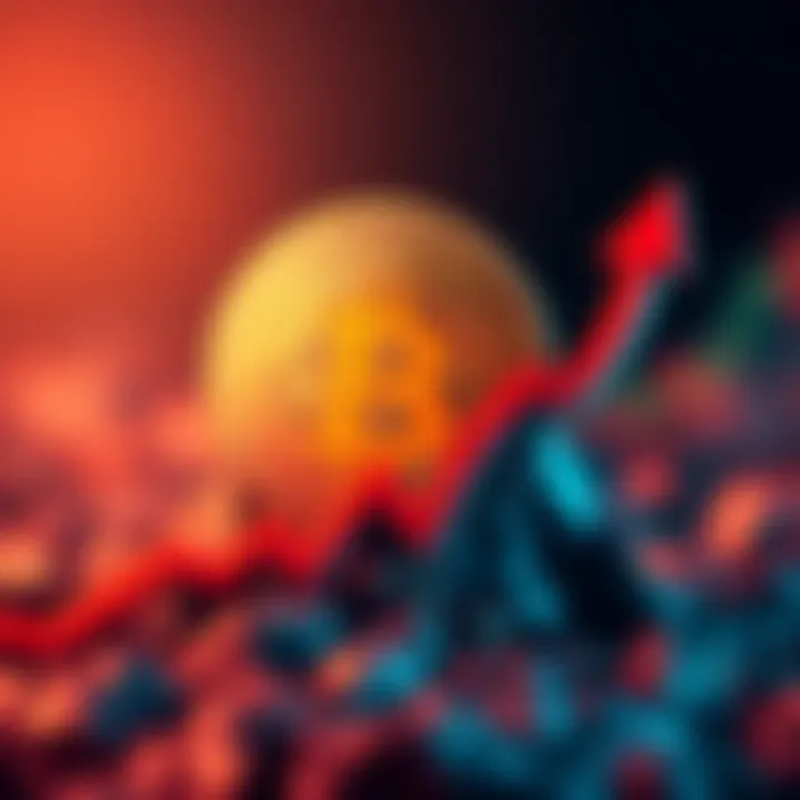 Bitcoin Growth Bitcoin symbol with upward trend arrow and Jim Cramer's outline in background