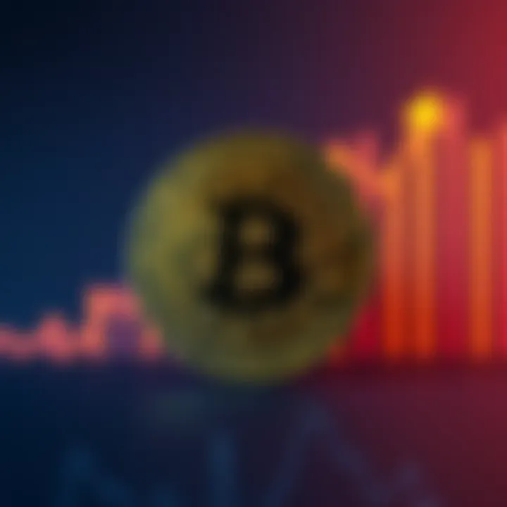 A Bitcoin symbol with a rising growth chart in the background, representing potential value increase