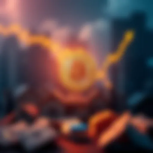 A graph showing Bitcoin's price trend moving upwards, symbolizing its potential to reach $500,000. In the background, there are images of houses and money to represent economic struggles.