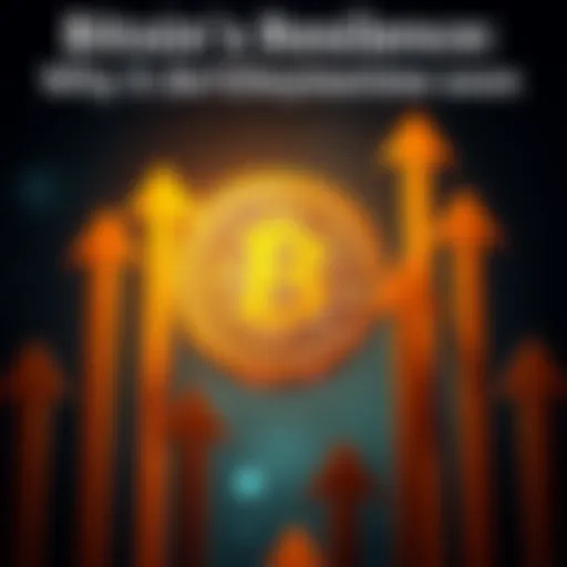 A Bitcoin symbol surrounded by arrows pointing upward, representing growth and resilience in the cryptocurrency market