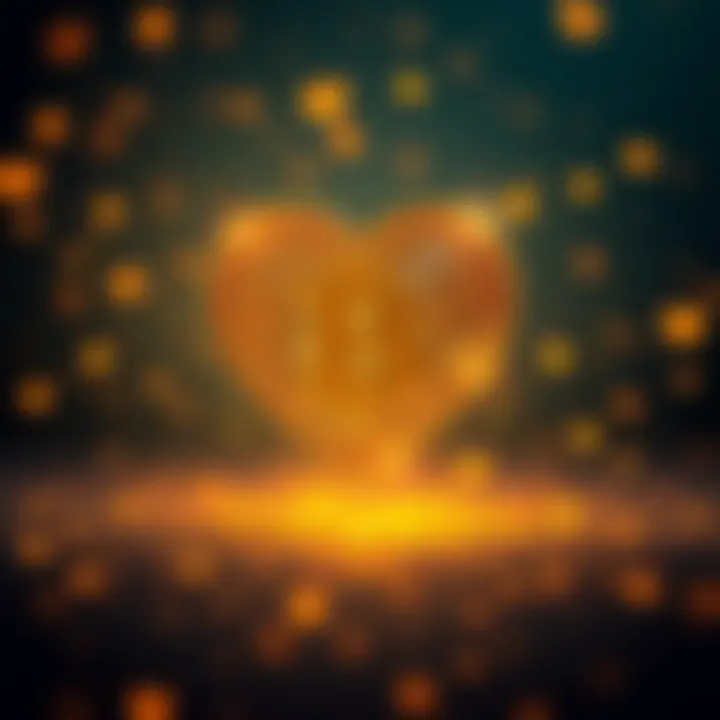 A graphic of a heart made up of Bitcoin symbols, representing the growing love for cryptocurrency.