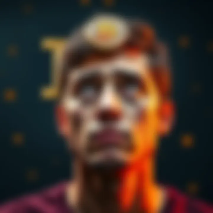 A person looking at a Bitcoin symbol with a puzzled expression, representing uncertainty about using Bitcoin in daily life.