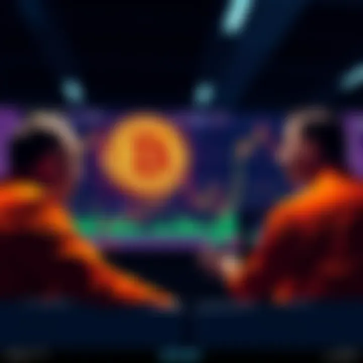 A group of long-term Bitcoin holders analyzing charts and metrics on a screen, showing calm amidst market fluctuations.