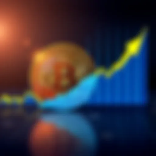 A Bitcoin symbol in front of a rising inflation graph, showing the contrast between cryptocurrency and traditional economic theory.