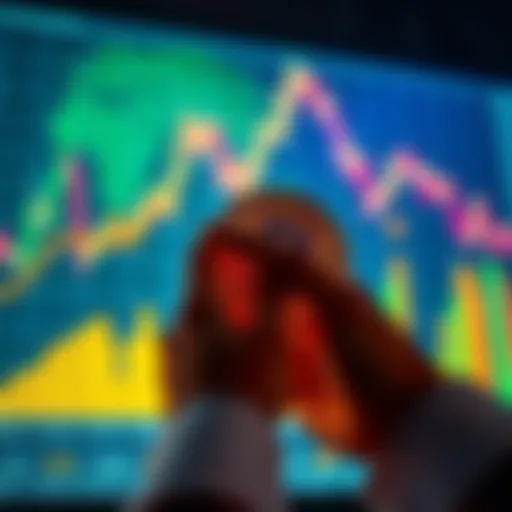 A person analyzing Bitcoin trends on a digital chart with a background of rising inflation indicators