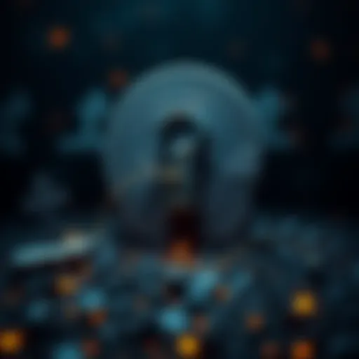 A graphic showing a Bitcoin symbol with a lock and a tombstone, representing Bitcoin inheritance through a Dead Man's Switch.