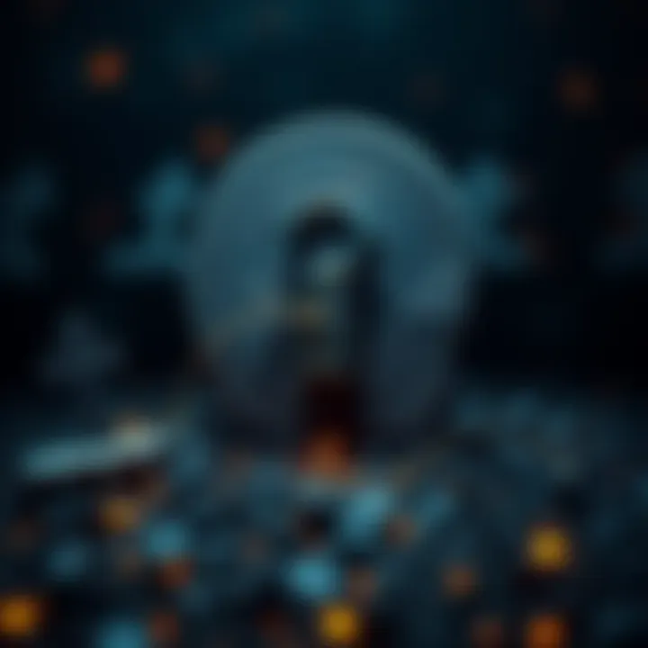 A graphic showing a Bitcoin symbol with a lock and a tombstone, representing Bitcoin inheritance through a Dead Man's Switch.