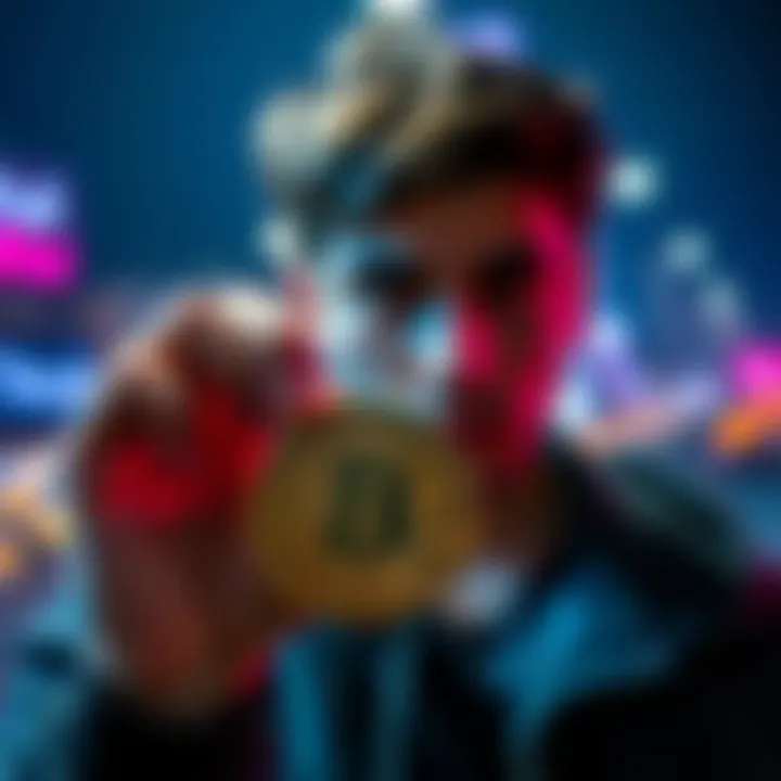 Bitcoin Inspiration A person holding a Bitcoin coin with a thoughtful expression, reflecting on their journey from skepticism to belief in cryptocurrency.