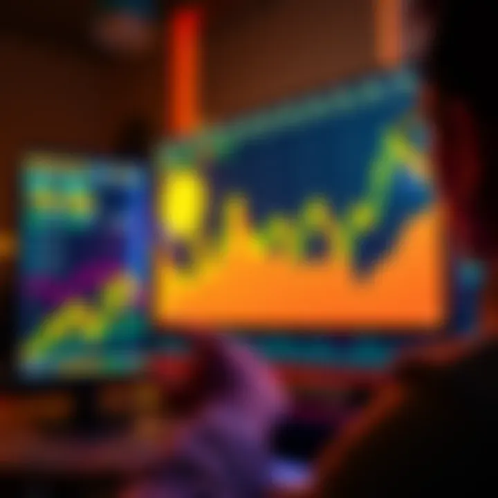 Investing in Bitcoin A person analyzing Bitcoin prices on a screen with rising graph trends, symbolizing dollar-cost averaging strategy.