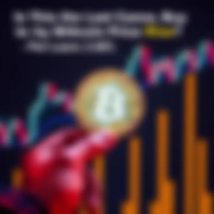 A person holding a Bitcoin symbol with a graph showing rising prices in the background.