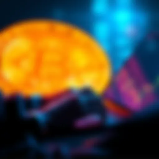 A person analyzing Bitcoin price charts on a laptop, with a Bitcoin symbol in the background.