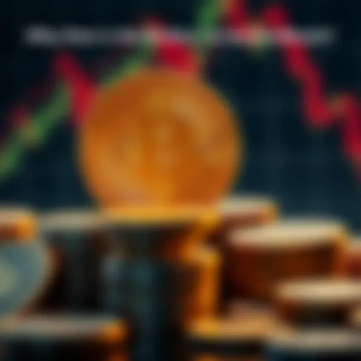 Gold Bitcoin symbol surrounded by stacks of coins representing investment and value preservation