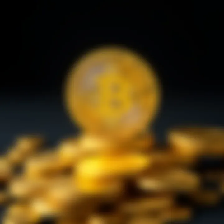 A stack of gold coins with the Bitcoin symbol on top, representing investment in cryptocurrency