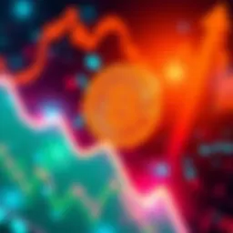 A graphic showing a Bitcoin symbol with upward and downward arrows representing market fluctuations and investor decisions.