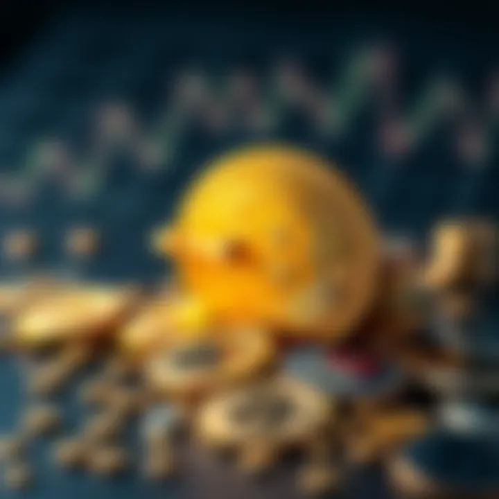 A graphic showing a small pile of coins with a Bitcoin symbol, alongside a question mark, representing the debate on Bitcoin's value.