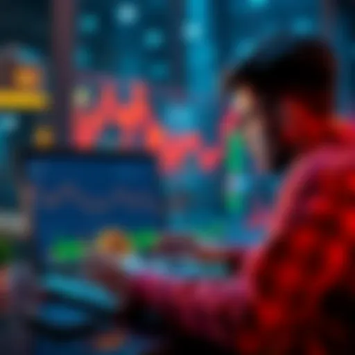 A person considering Bitcoin and other cryptocurrencies for monthly investment while looking at graphs and charts on a laptop.