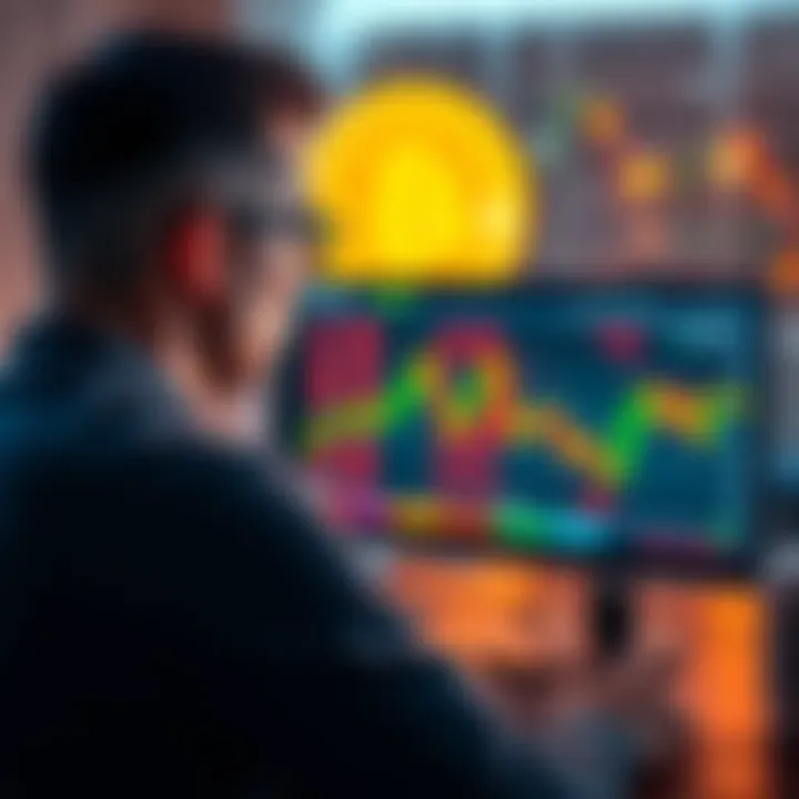 A person looking at a computer screen displaying Bitcoin prices while considering investment options