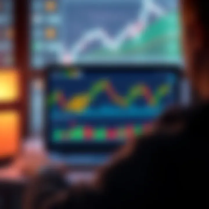 A person looking at a laptop screen displaying a bitcoin chart, considering whether to sell or hold their investment.
