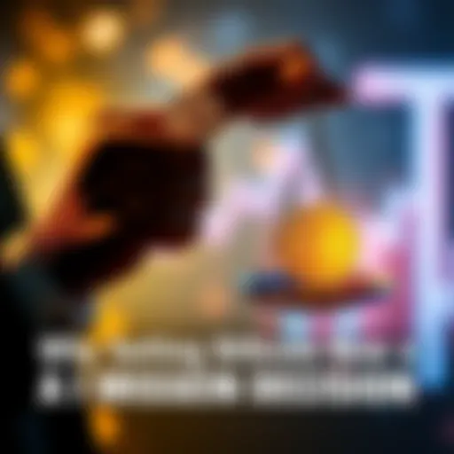 A person holding a Bitcoin in one hand while weighing options in the other hand, symbolizing the decision to sell or hold Bitcoin investments.