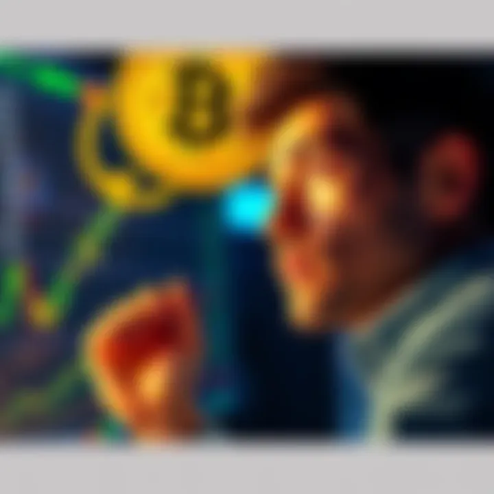 A person looking at a Bitcoin chart with a thoughtful expression, considering buying again during a price dip.