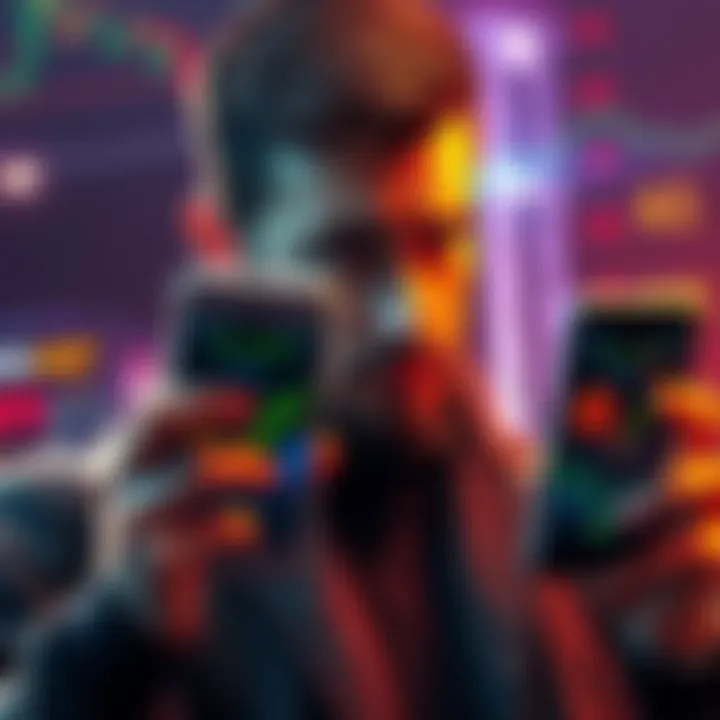 A person looks worried while checking Bitcoin prices on a smartphone, showing a downward trend on the screen and a distressed expression on their face.