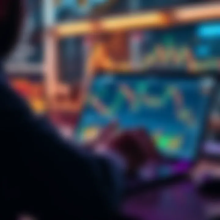 A person reviewing Bitcoin investment options with financial charts and graphs on a laptop