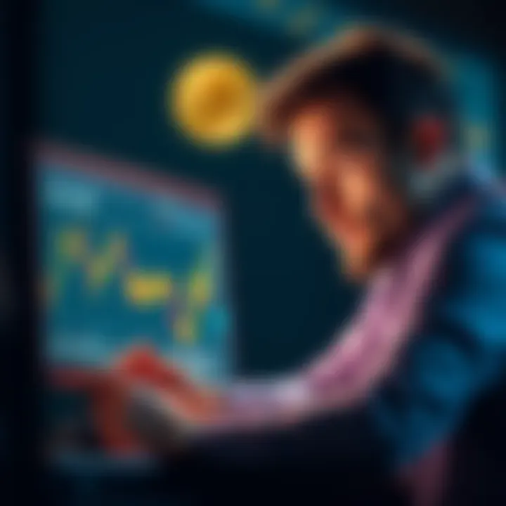 A person looking at a Bitcoin chart on a laptop with a thoughtful expression, contemplating an investment decision.