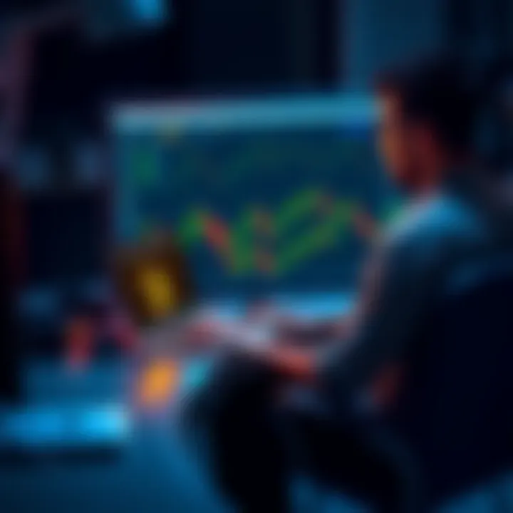 A person sitting at a desk with a laptop, looking at cryptocurrency charts, reflecting on their bitcoin investment experience after reading a book.