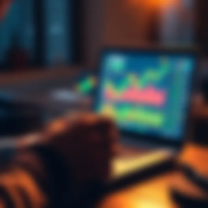 A person analyzing Bitcoin charts on a laptop while holding a coffee cup, symbolizing their new investment approach after becoming debt-free.