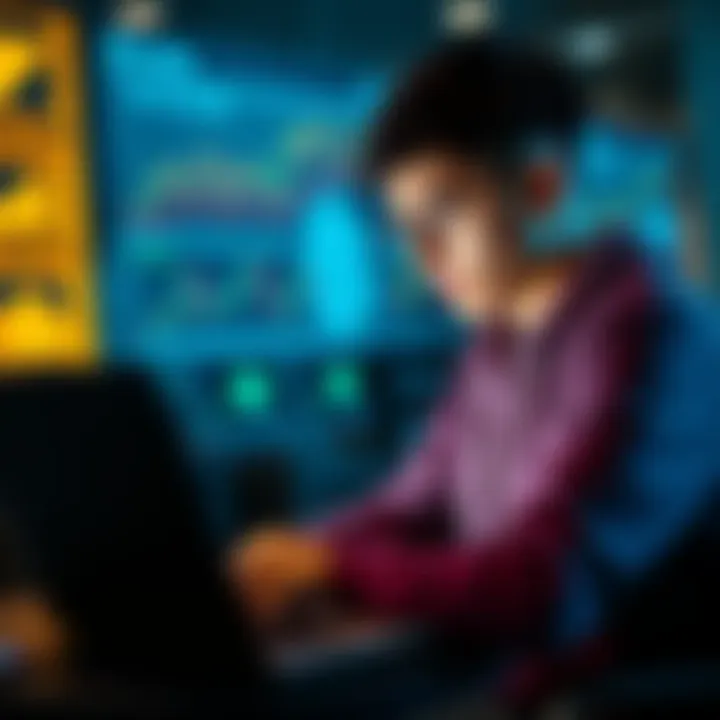 A young person studying Bitcoin investment strategies with a laptop and charts in front of them.