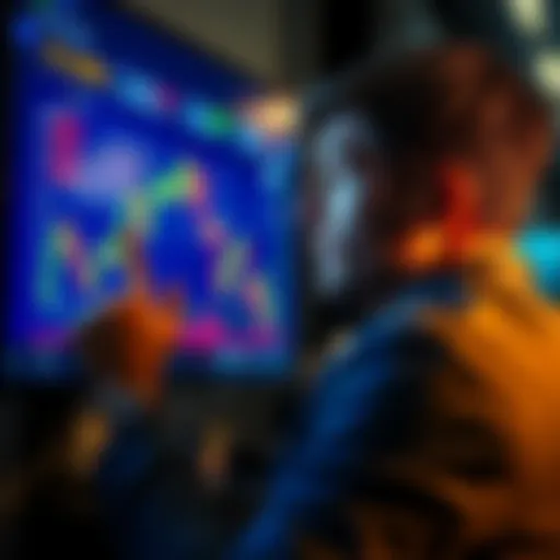 A person looking at a Bitcoin chart on a screen, considering their investment strategy with a thoughtful expression.