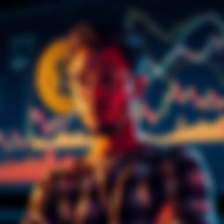 A person contemplating their investment options between a lump sum investment and a dollar-cost averaging strategy for Bitcoin, with graphs showing market trends in the background.