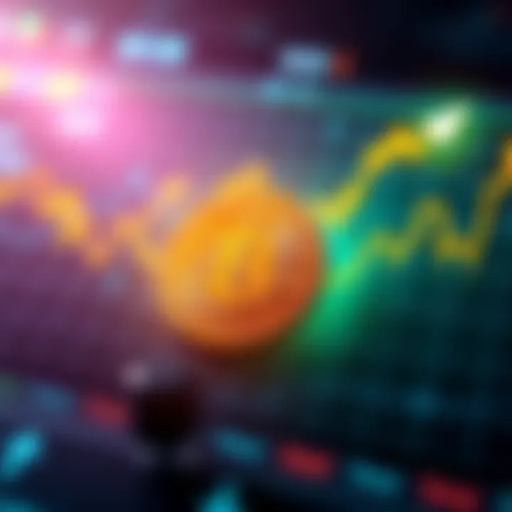 A graphic showing a Bitcoin symbol and a target price chart, with arrows indicating price movement and market trends, symbolizing investment strategy.