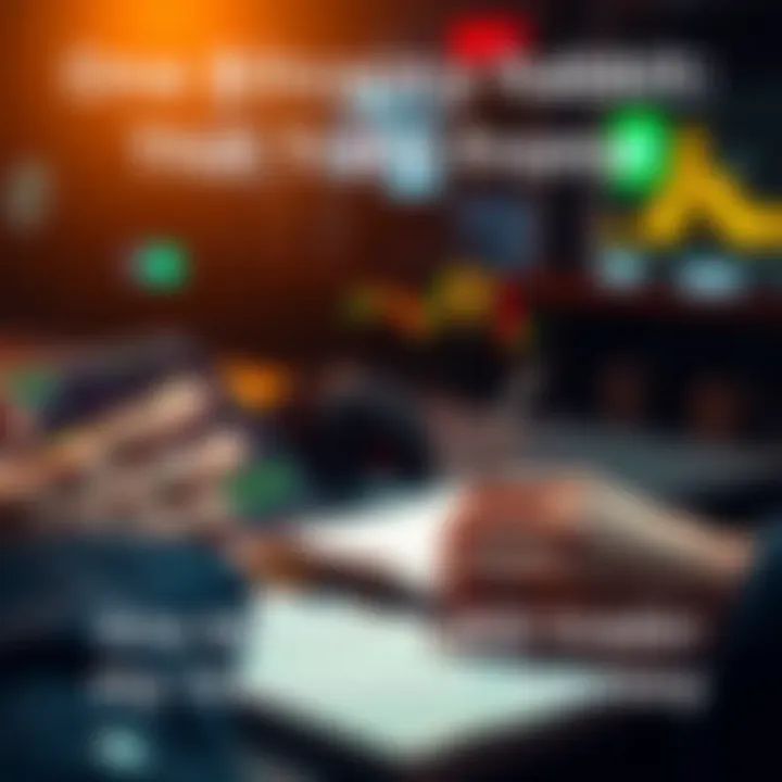 A person analyzing Bitcoin prices on a smartphone while writing notes in a notebook, symbolizing investment habits and strategies.