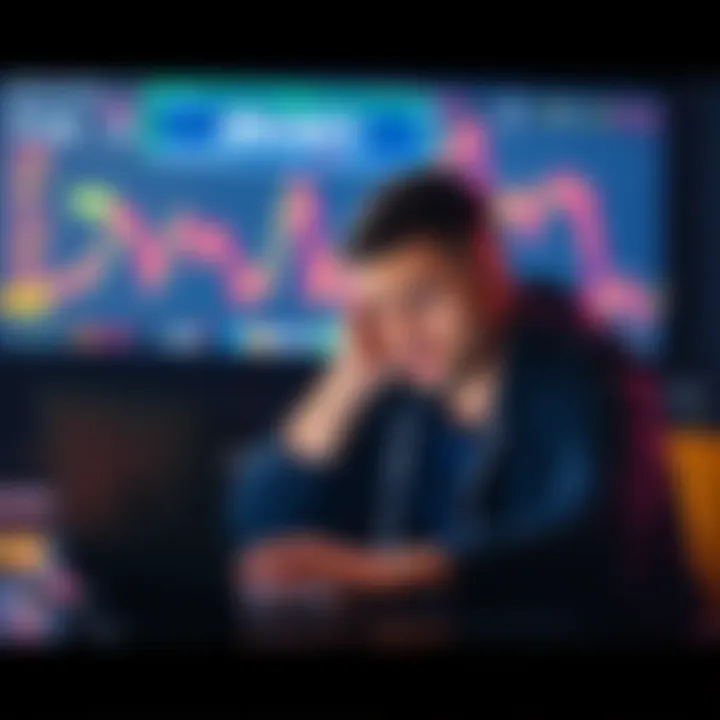 A person looks worried while checking Bitcoin prices on a laptop, reflecting the stress of losing money in the market.